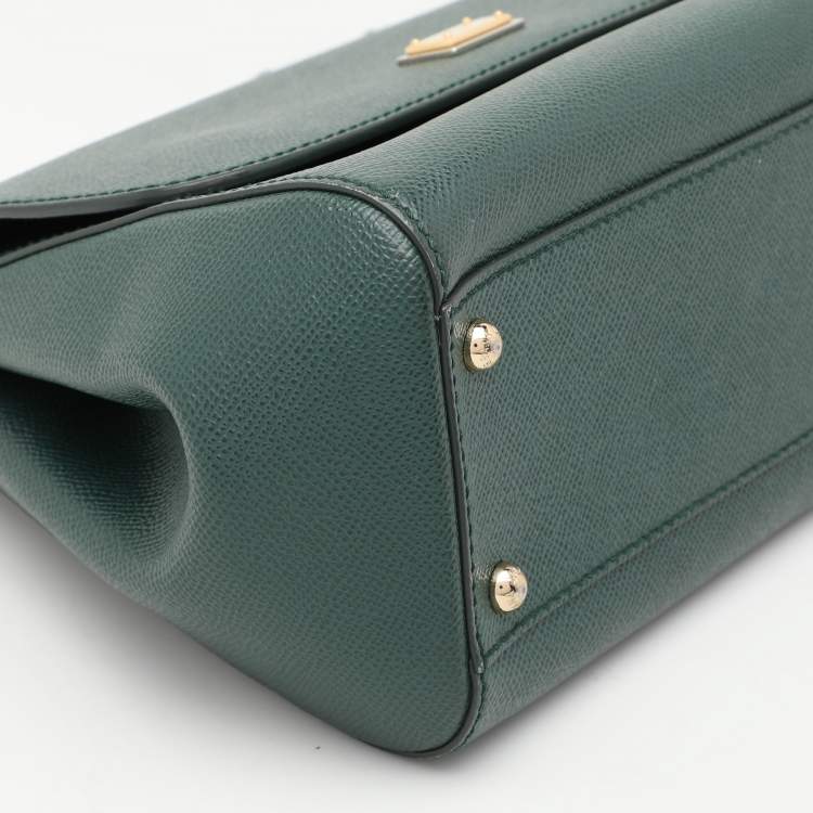 Pre Owned Dolce & Gabbana Green Leather Medium Miss Sicily Top Handle Bag