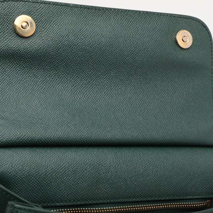 Pre Owned Dolce & Gabbana Green Leather Medium Miss Sicily Top Handle Bag
