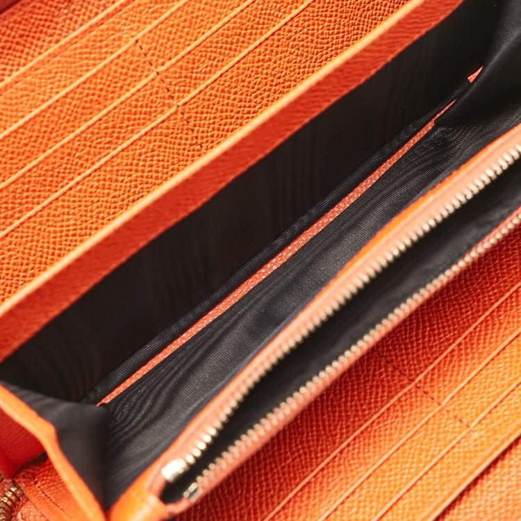 Pre Owned Dolce & Gabbana Orange Leather Zip Around Wallet