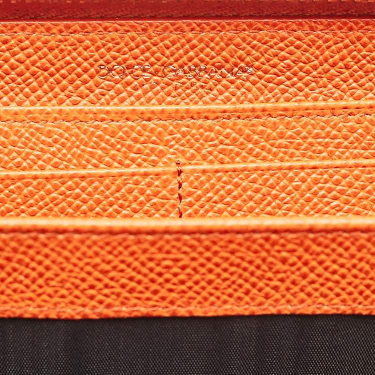 Pre Owned Dolce & Gabbana Orange Leather Zip Around Wallet