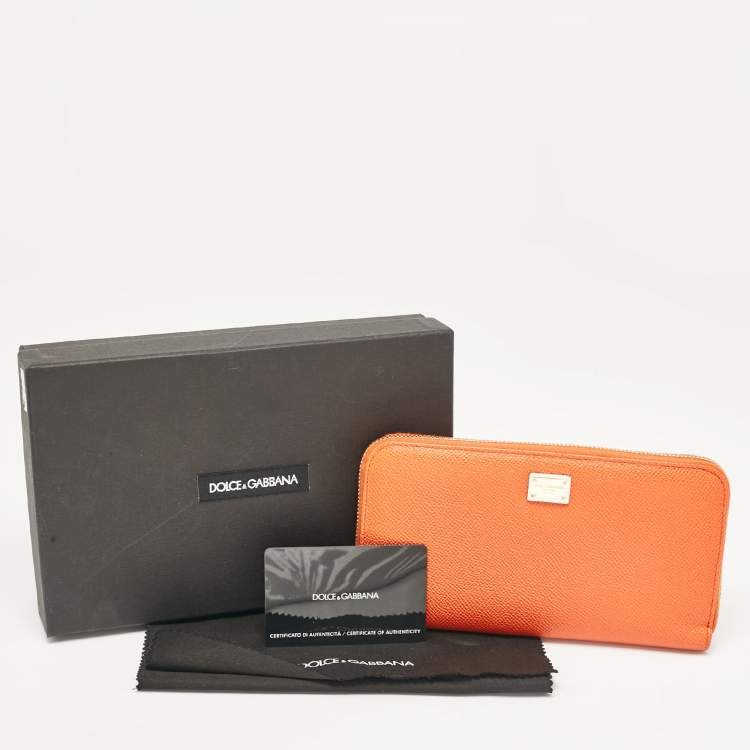 Pre Owned Dolce & Gabbana Orange Leather Zip Around Wallet