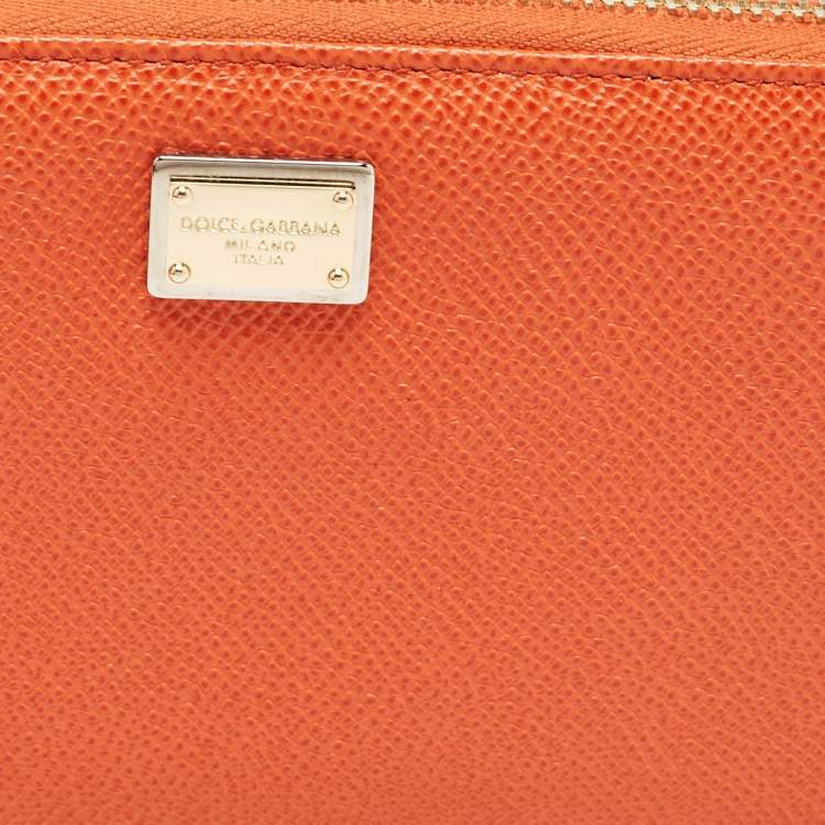 Pre Owned Dolce & Gabbana Orange Leather Zip Around Wallet