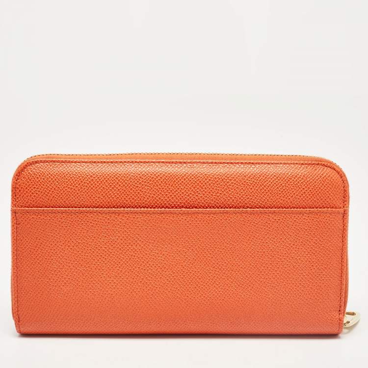 Pre Owned Dolce & Gabbana Orange Leather Zip Around Wallet
