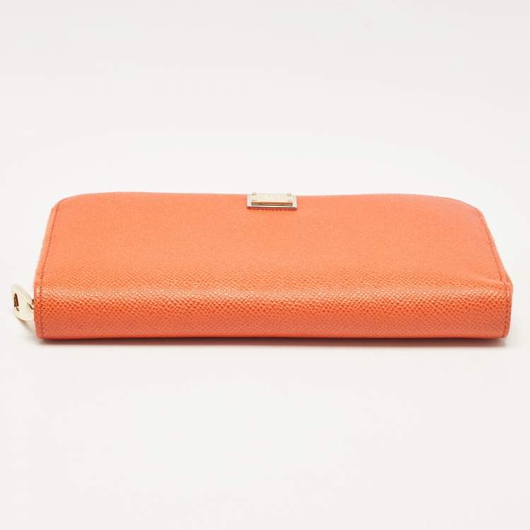 Pre Owned Dolce & Gabbana Orange Leather Zip Around Wallet