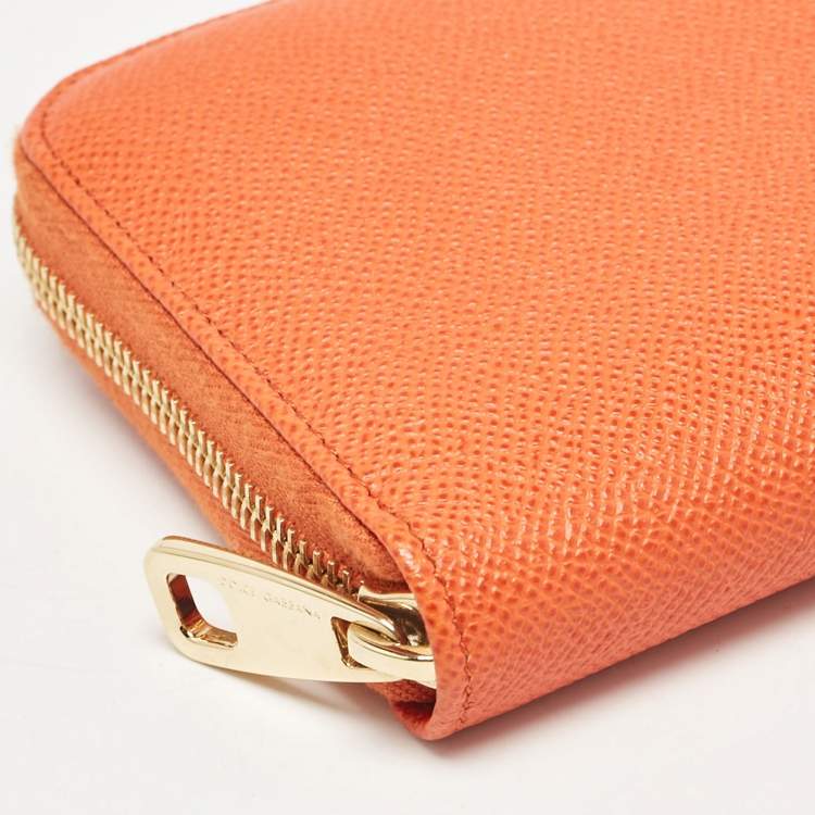 Pre Owned Dolce & Gabbana Orange Leather Zip Around Wallet