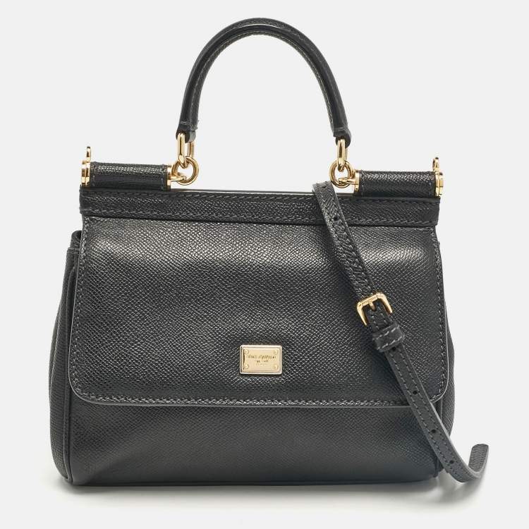 مملوكة مسبقًا Dolce & Gabbana Black Leather Small Miss Sicily Top Handle Bag