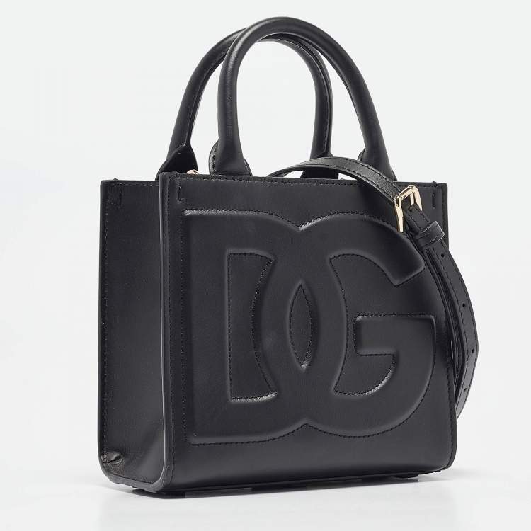Pre Owned Dolce & Gabbana Black Leather Mini DG Daily Tote
