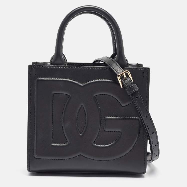 Pre Owned Dolce & Gabbana Black Leather Mini DG Daily Tote