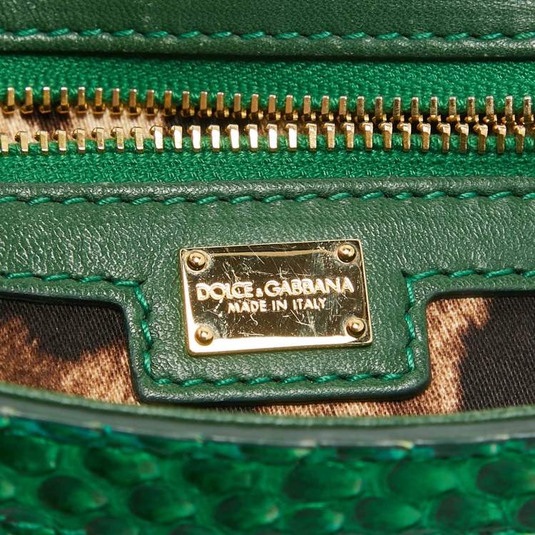 Pre Owned Dolce & Gabbana Green Python Medium Miss Sicily Top Handle Bag