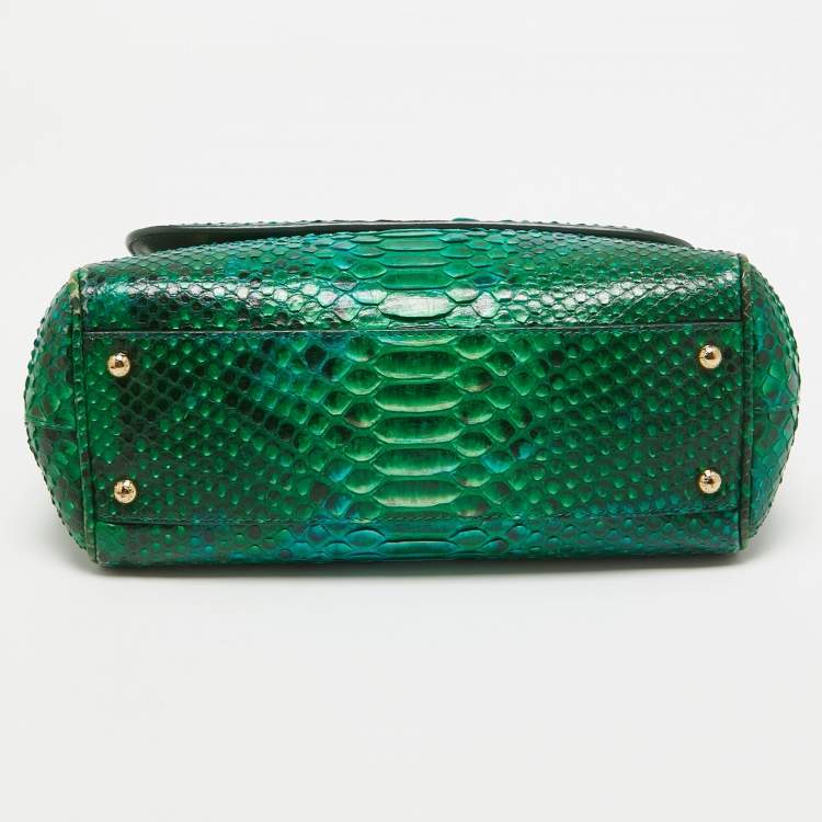Pre Owned Dolce & Gabbana Green Python Medium Miss Sicily Top Handle Bag