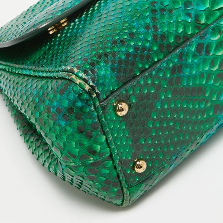 Pre Owned Dolce & Gabbana Green Python Medium Miss Sicily Top Handle Bag