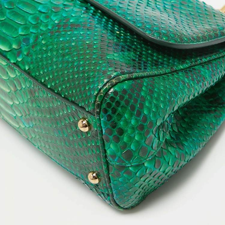 Pre Owned Dolce & Gabbana Green Python Medium Miss Sicily Top Handle Bag