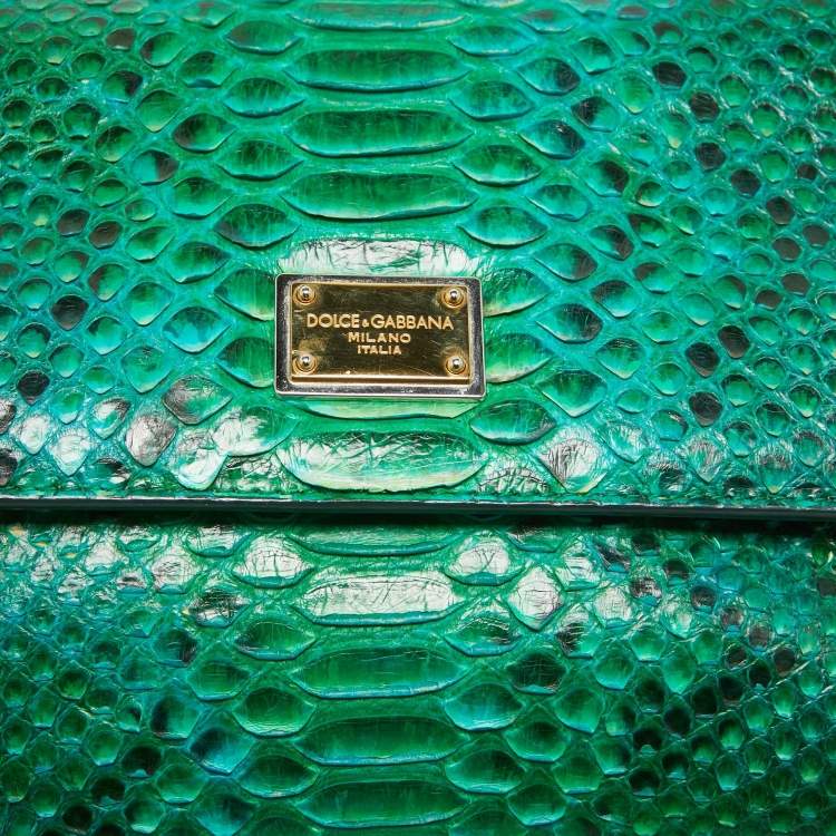 Pre Owned Dolce & Gabbana Green Python Medium Miss Sicily Top Handle Bag