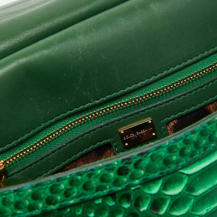 Pre Owned Dolce & Gabbana Green Python Medium Miss Sicily Top Handle Bag