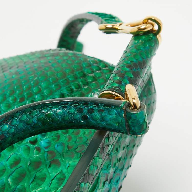 Pre Owned Dolce & Gabbana Green Python Medium Miss Sicily Top Handle Bag