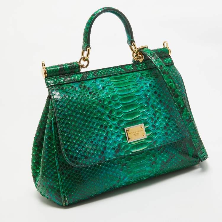 Pre Owned Dolce & Gabbana Green Python Medium Miss Sicily Top Handle Bag