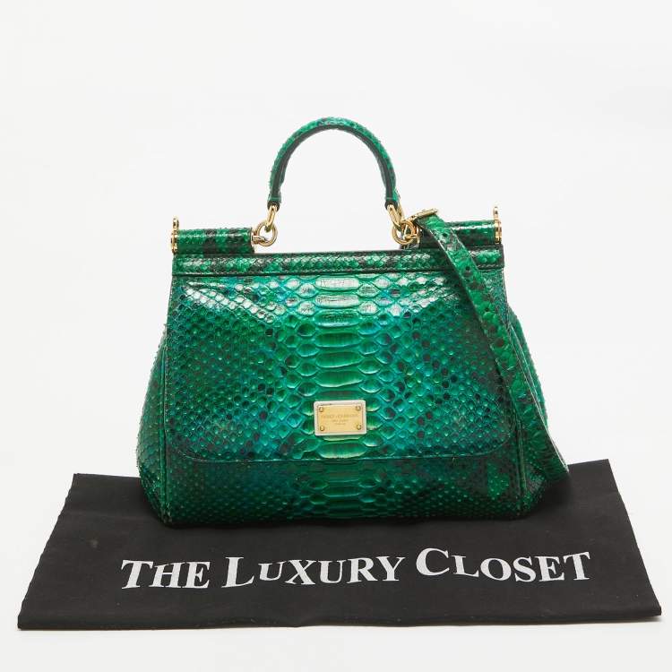 Pre Owned Dolce & Gabbana Green Python Medium Miss Sicily Top Handle Bag