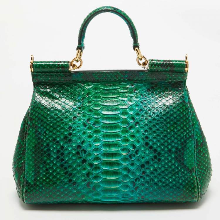Pre Owned Dolce & Gabbana Green Python Medium Miss Sicily Top Handle Bag