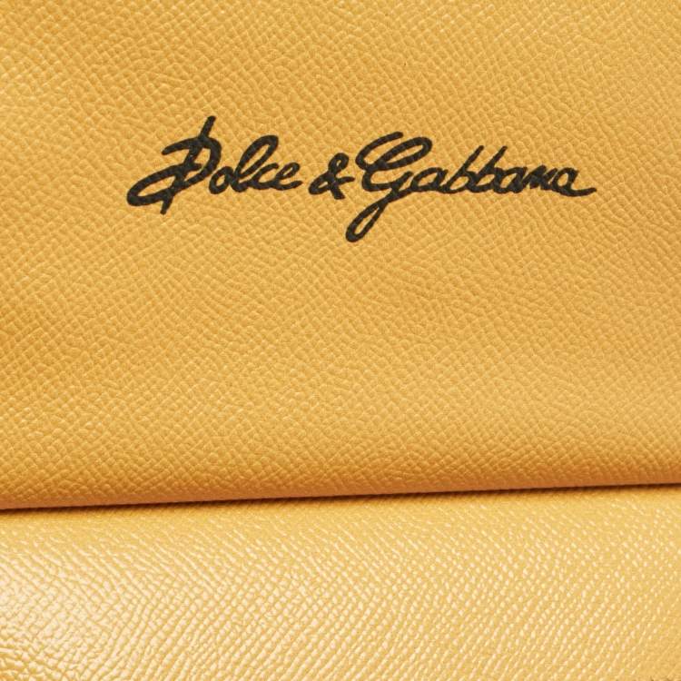 Pre Owned Dolce & Gabbana Mustard Floral Print Leather Small Crystals Sicily Top Handle Bag