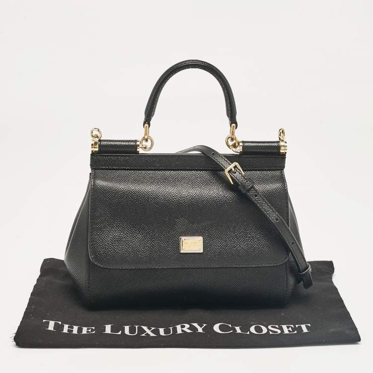Pre Owned Dolce & Gabbana Black Leather Small Miss Sicily Top Handle Bag