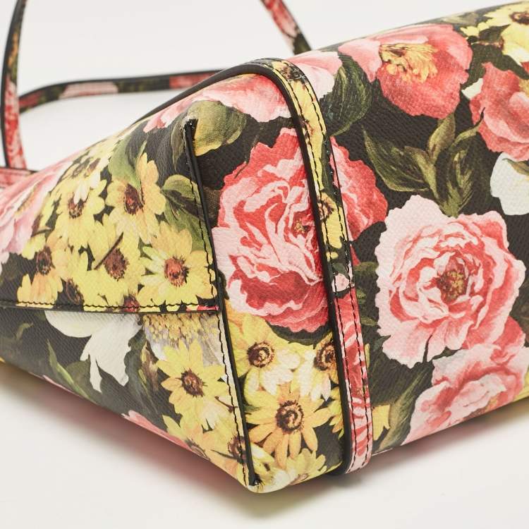Pre Owned Dolce & Gabbana Multicolor Floral Print Leather Miss Escape Tote