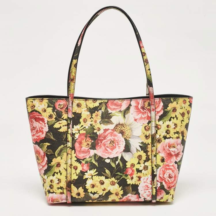 Pre Owned Dolce & Gabbana Multicolor Floral Print Leather Miss Escape Tote