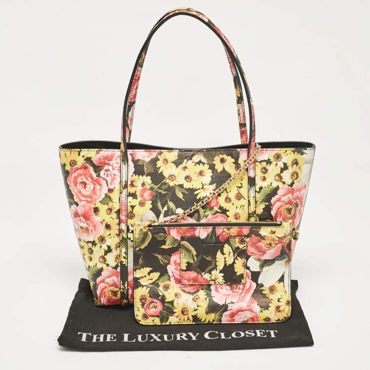 Pre Owned Dolce & Gabbana Multicolor Floral Print Leather Miss Escape Tote