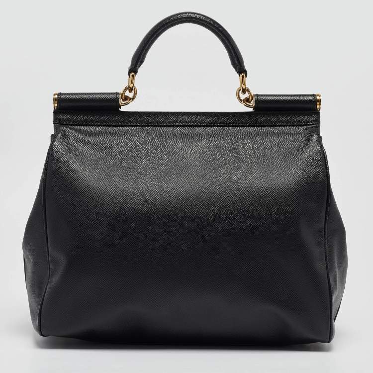 Pre Owned Dolce & Gabbana Black Leather Large Miss Sicily Top Handle Bag