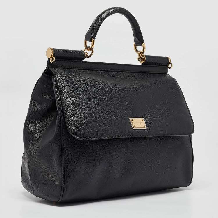 Pre Owned Dolce & Gabbana Black Leather Large Miss Sicily Top Handle Bag