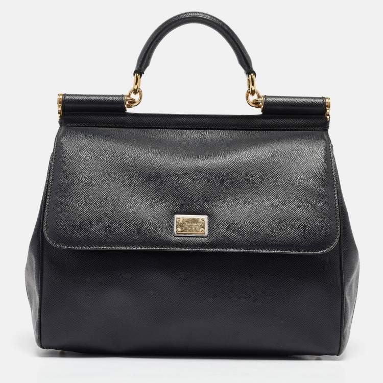 Pre Owned Dolce & Gabbana Black Leather Large Miss Sicily Top Handle Bag