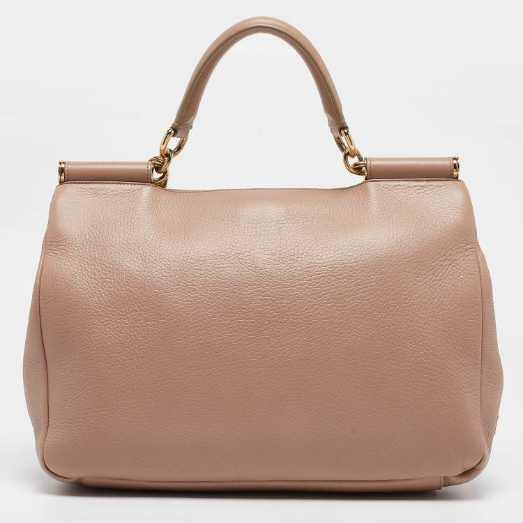 Pre Owned Dolce & Gabbana Beige Leather Miss Sicily Soft Top Handle Bag