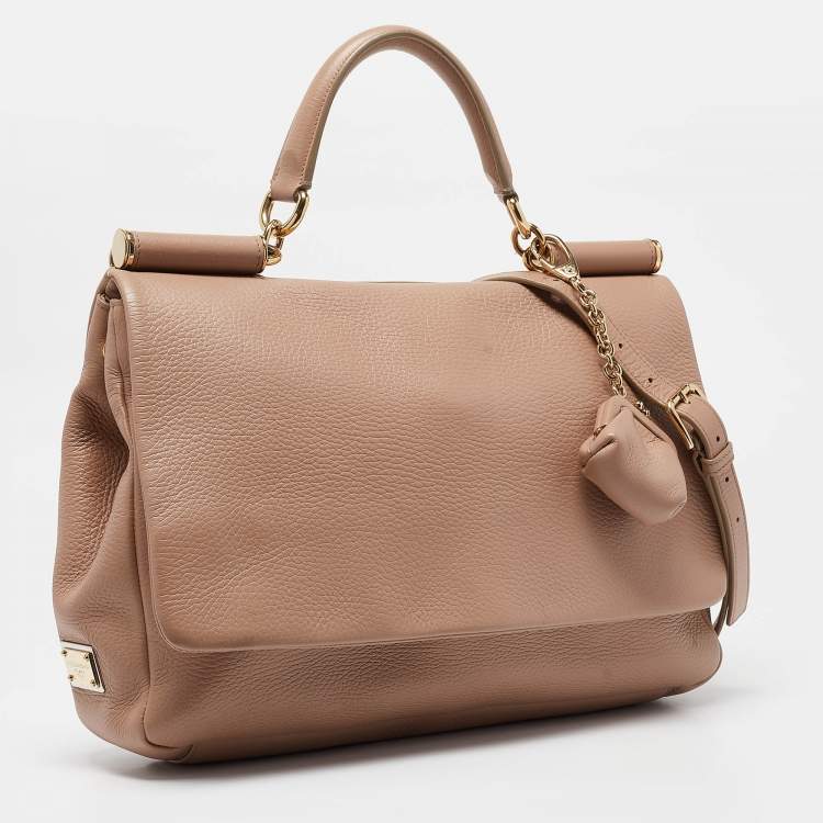 Pre Owned Dolce & Gabbana Beige Leather Miss Sicily Soft Top Handle Bag