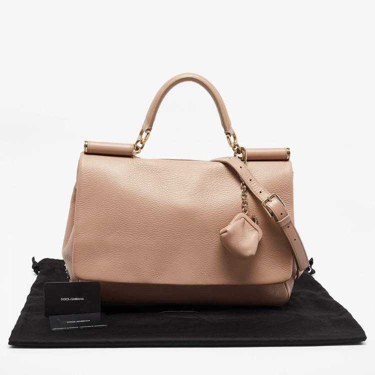 Pre Owned Dolce & Gabbana Beige Leather Miss Sicily Soft Top Handle Bag