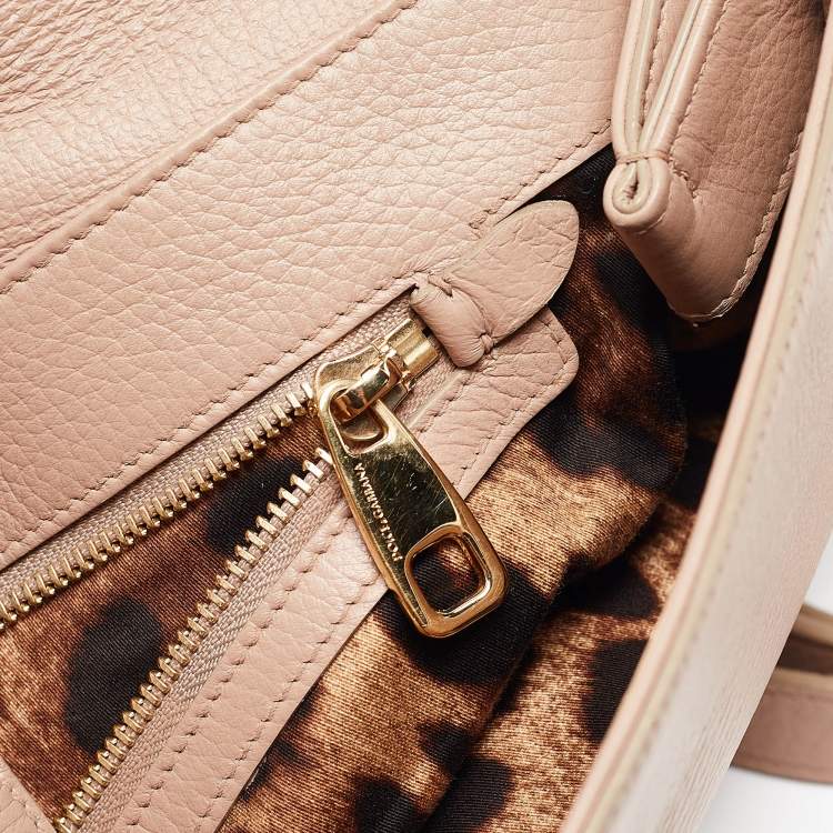 Pre Owned Dolce & Gabbana Beige Leather Miss Sicily Soft Top Handle Bag
