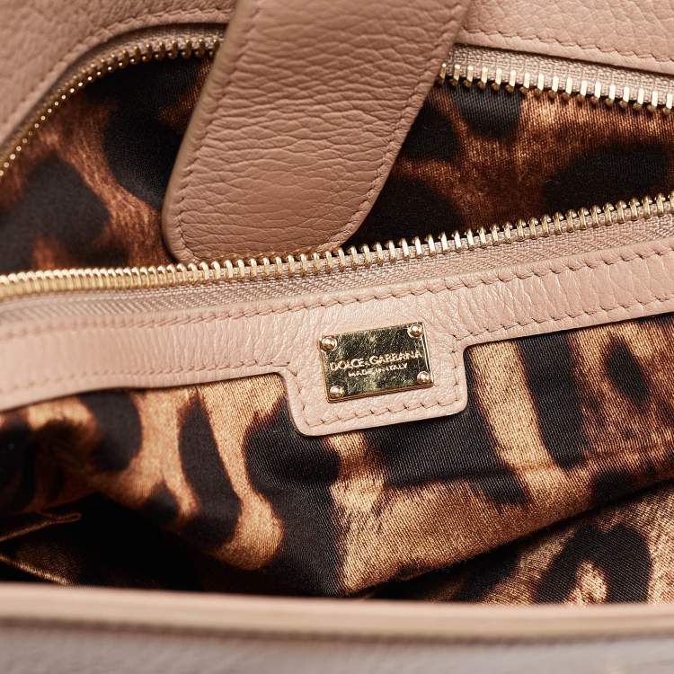 Pre Owned Dolce & Gabbana Beige Leather Miss Sicily Soft Top Handle Bag