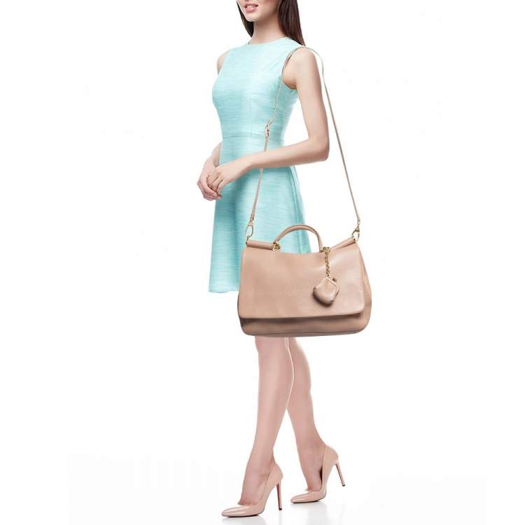Pre Owned Dolce & Gabbana Beige Leather Miss Sicily Soft Top Handle Bag