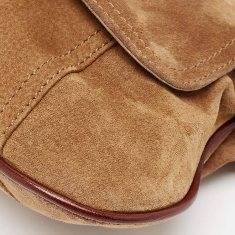 Pre Owned Dolce & Gabbana Brown Suede Flap Top Handle Bag