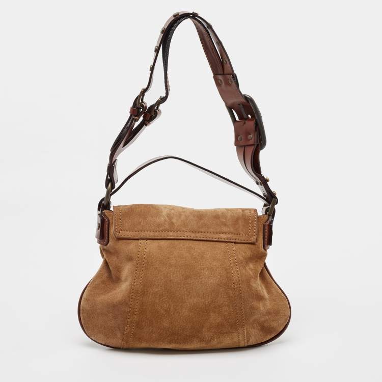 Pre Owned Dolce & Gabbana Brown Suede Flap Top Handle Bag