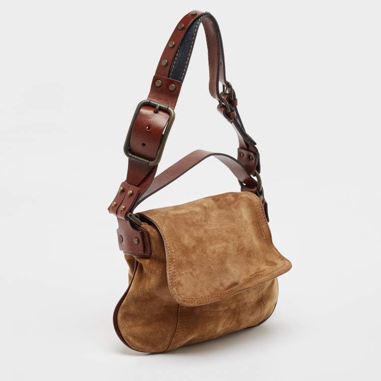 Pre Owned Dolce & Gabbana Brown Suede Flap Top Handle Bag