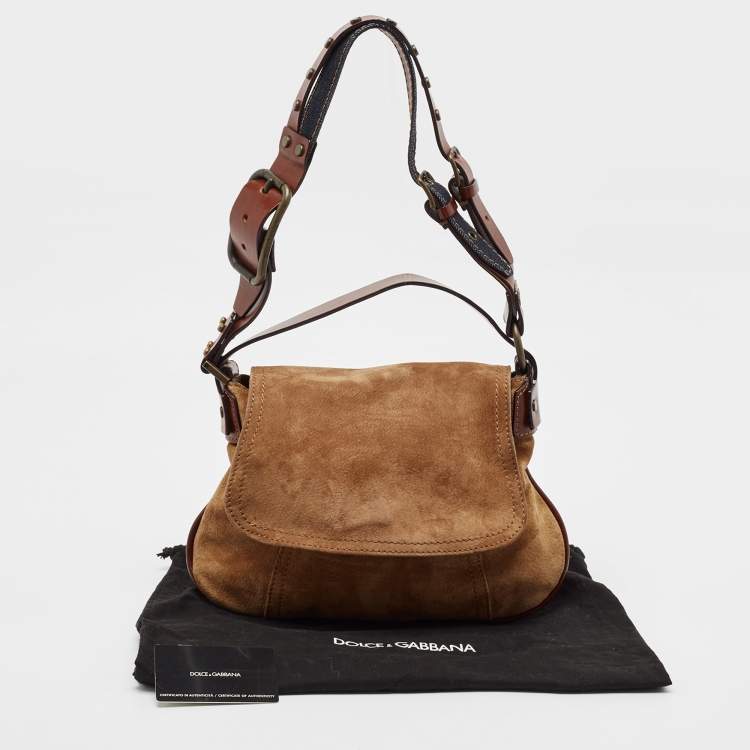 Pre Owned Dolce & Gabbana Brown Suede Flap Top Handle Bag