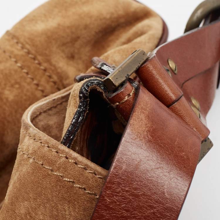 Pre Owned Dolce & Gabbana Brown Suede Flap Top Handle Bag