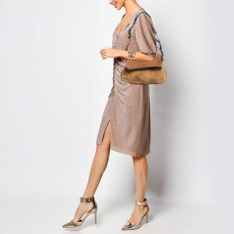 Pre Owned Dolce & Gabbana Brown Suede Flap Top Handle Bag