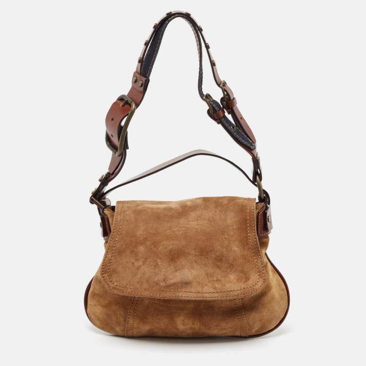 Pre Owned Dolce & Gabbana Brown Suede Flap Top Handle Bag