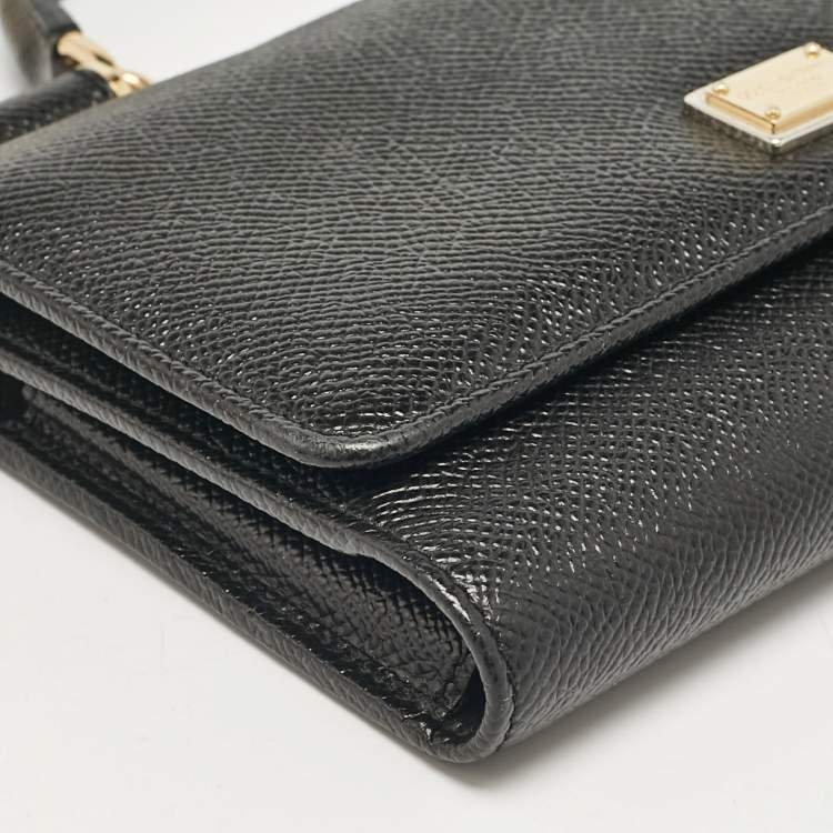 Pre Owned Dolce & Gabbana Black Leather Miss Sicily Von Wallet on Chain