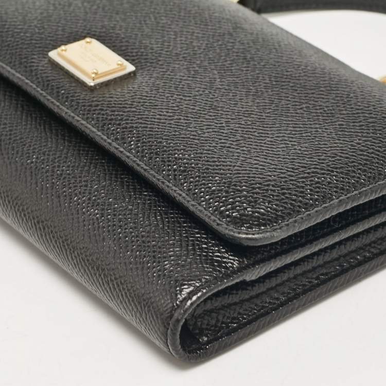 Pre Owned Dolce & Gabbana Black Leather Miss Sicily Von Wallet on Chain
