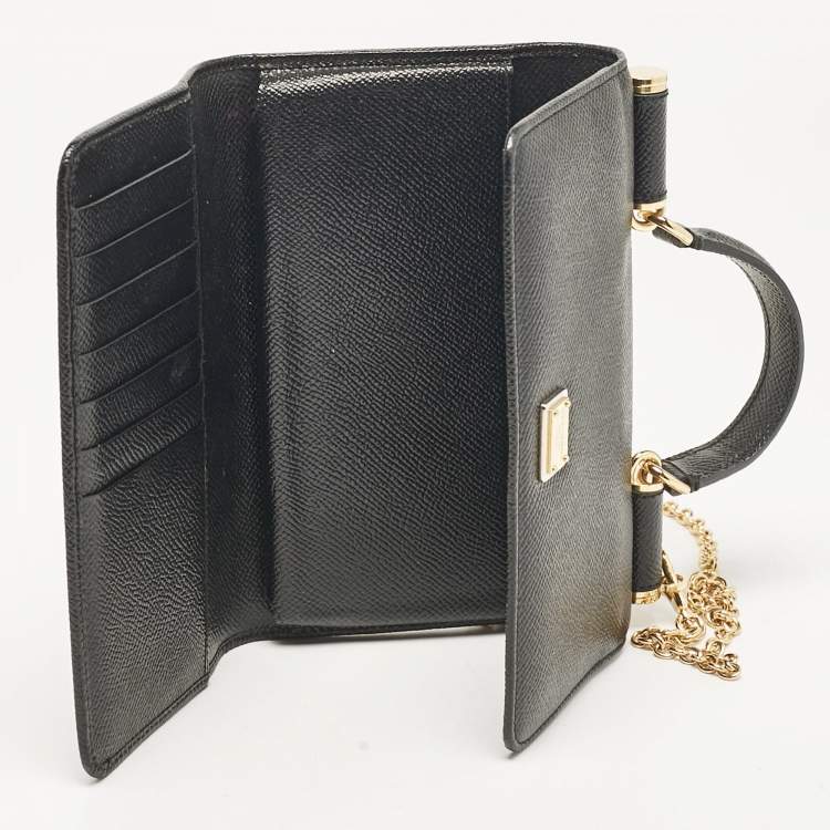 Pre Owned Dolce & Gabbana Black Leather Miss Sicily Von Wallet on Chain