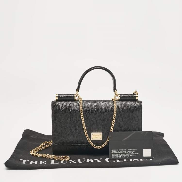 Pre Owned Dolce & Gabbana Black Leather Miss Sicily Von Wallet on Chain