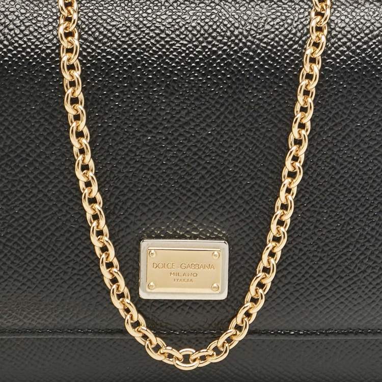 Pre Owned Dolce & Gabbana Black Leather Miss Sicily Von Wallet on Chain