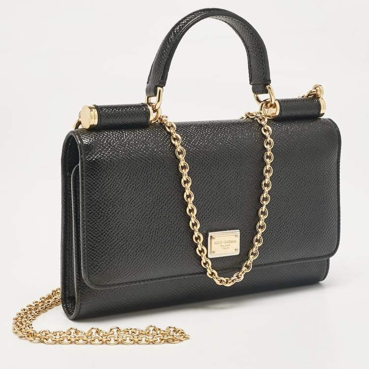 Pre Owned Dolce & Gabbana Black Leather Miss Sicily Von Wallet on Chain