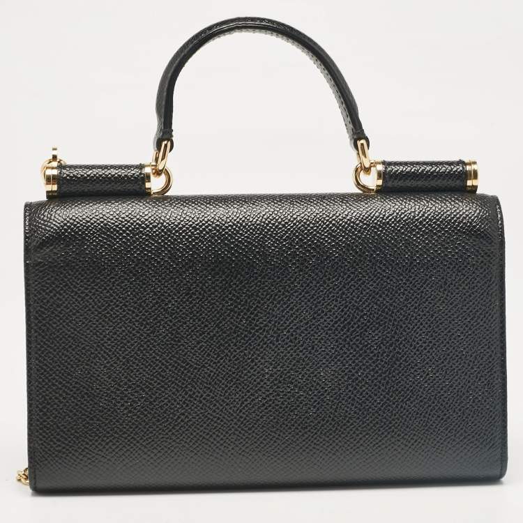 Pre Owned Dolce & Gabbana Black Leather Miss Sicily Von Wallet on Chain